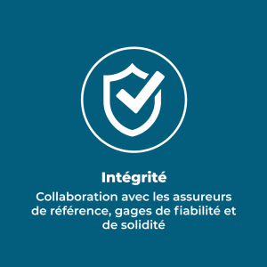 fond bleu et icone blanc en cercle représentant la sécurité et l'intégrité